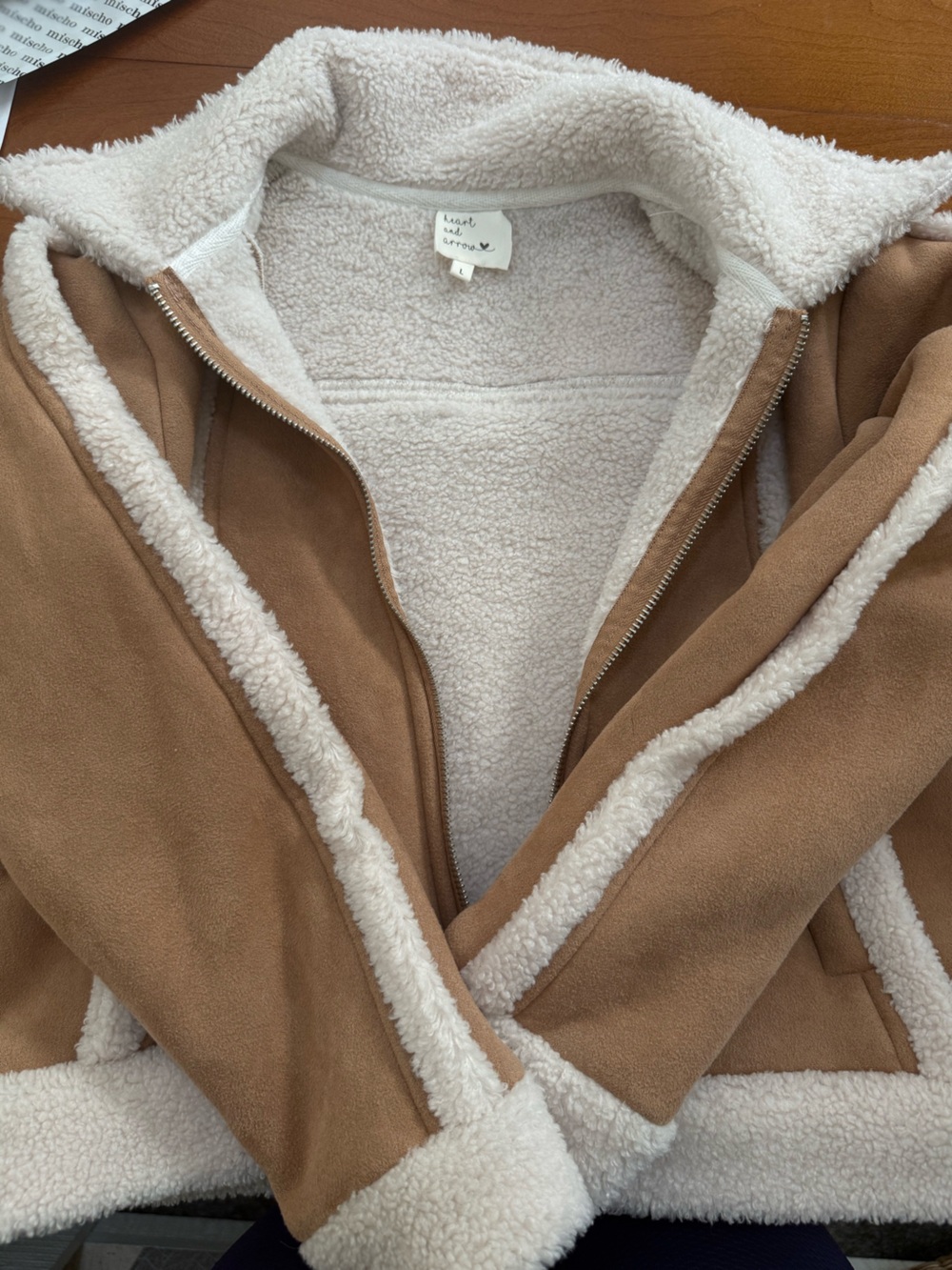Kids Tan Faux-Suede Sherpa-Lined Pea Coat - Cozy Cream Trim